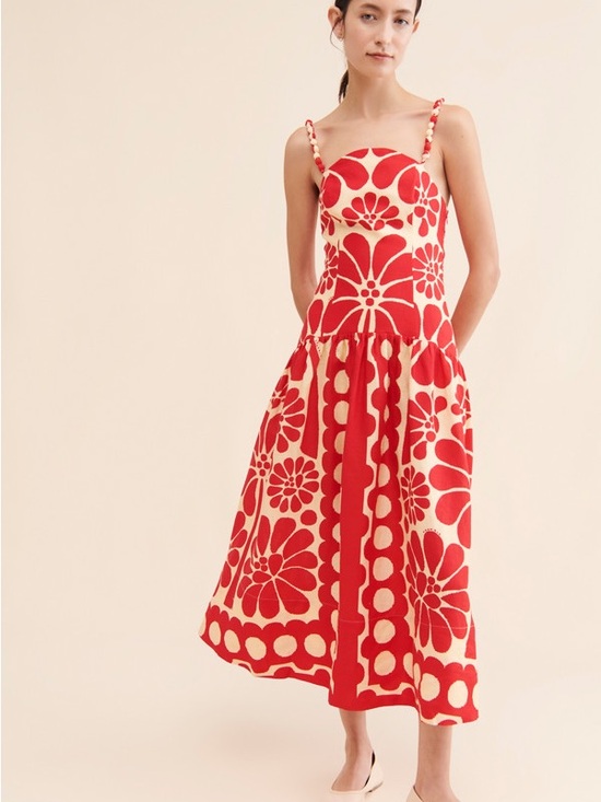 Few Moda Dresses & Skirts - Red and White Floral Printed Dress with Drop Waist